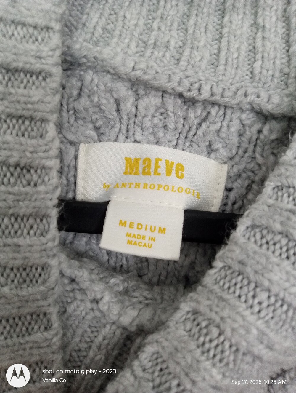 Anthropologie Maeve Melinda Cable Short-Sleeve Twofer Sweater Grey Blue Medium - Picture 4 of 12